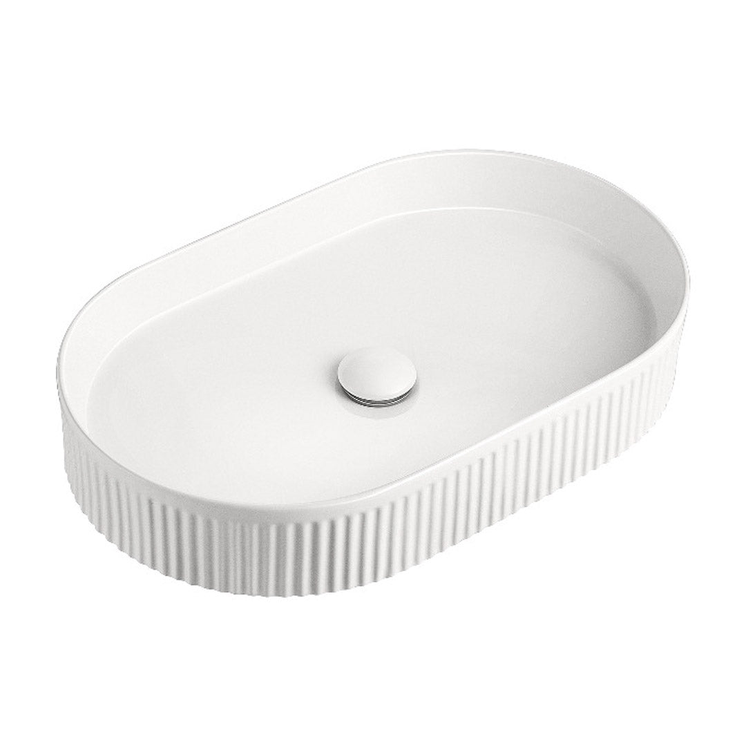 Corintha Ionic Fluted Gloss White Oval Above Counter Basin 400mm