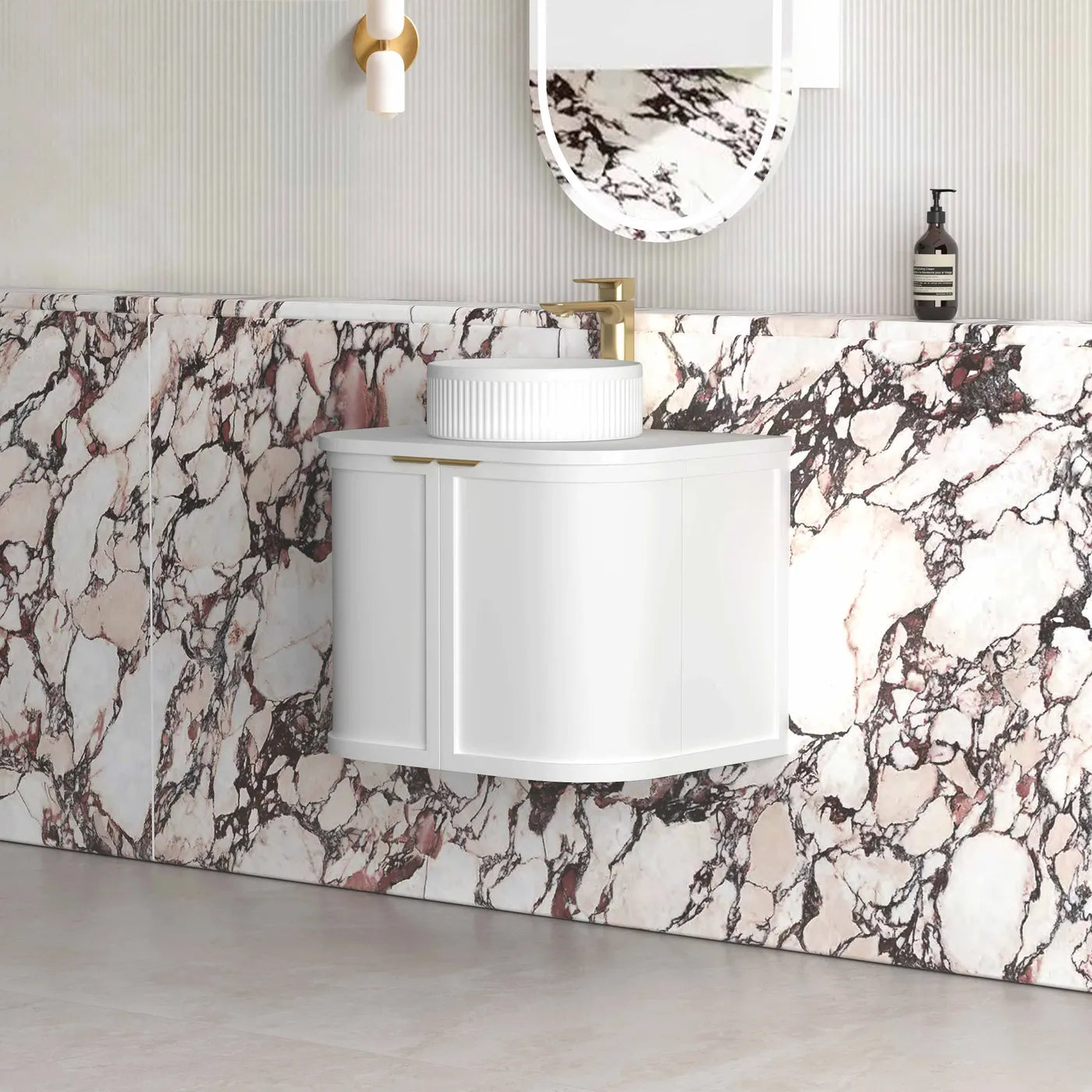 Otti Hampshire Satin White Wall Hung Curve Vanity 600mm