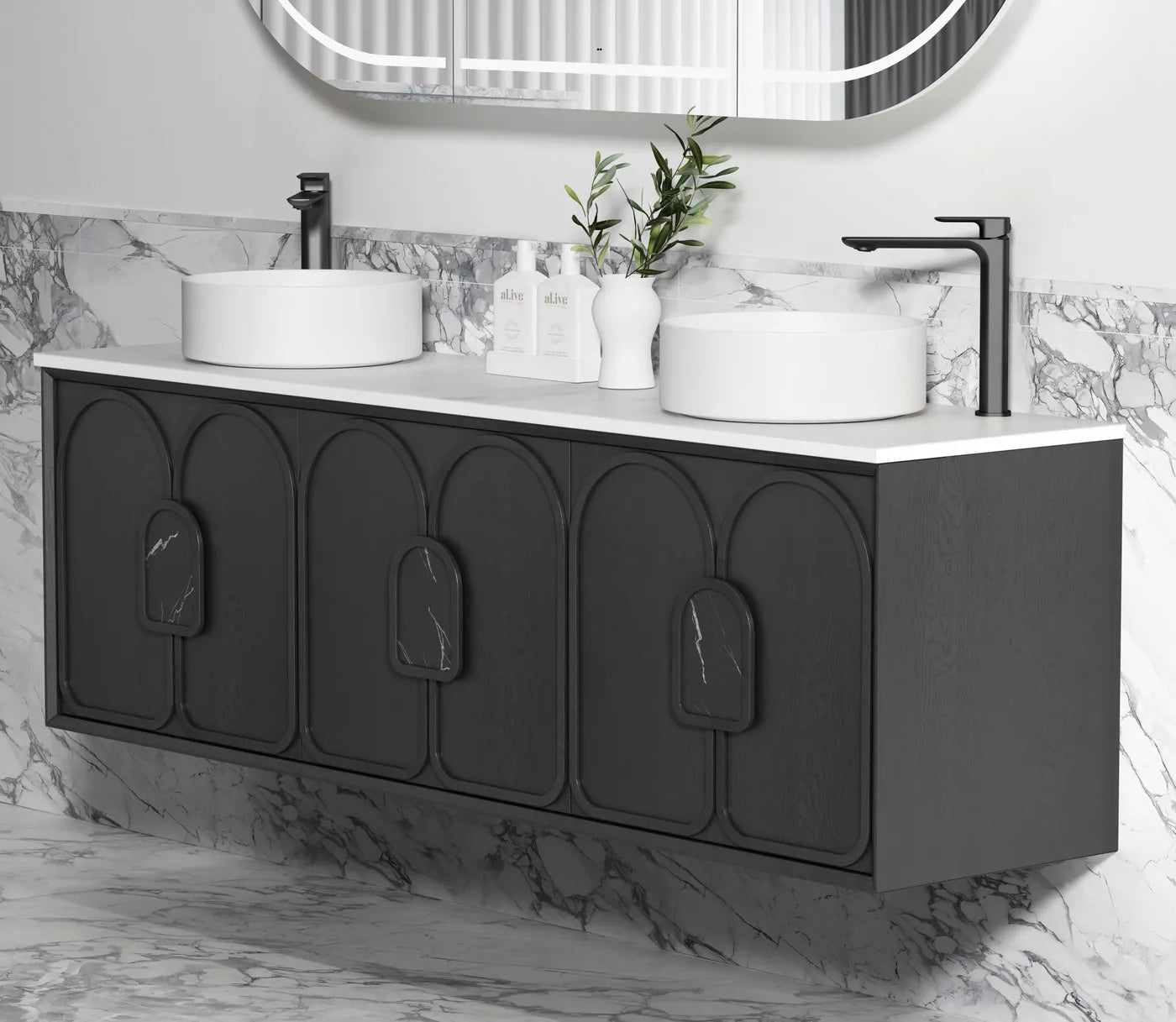 Otti Laguna Mark II Matte Black Oak Wall Hung Vanity 1800mm