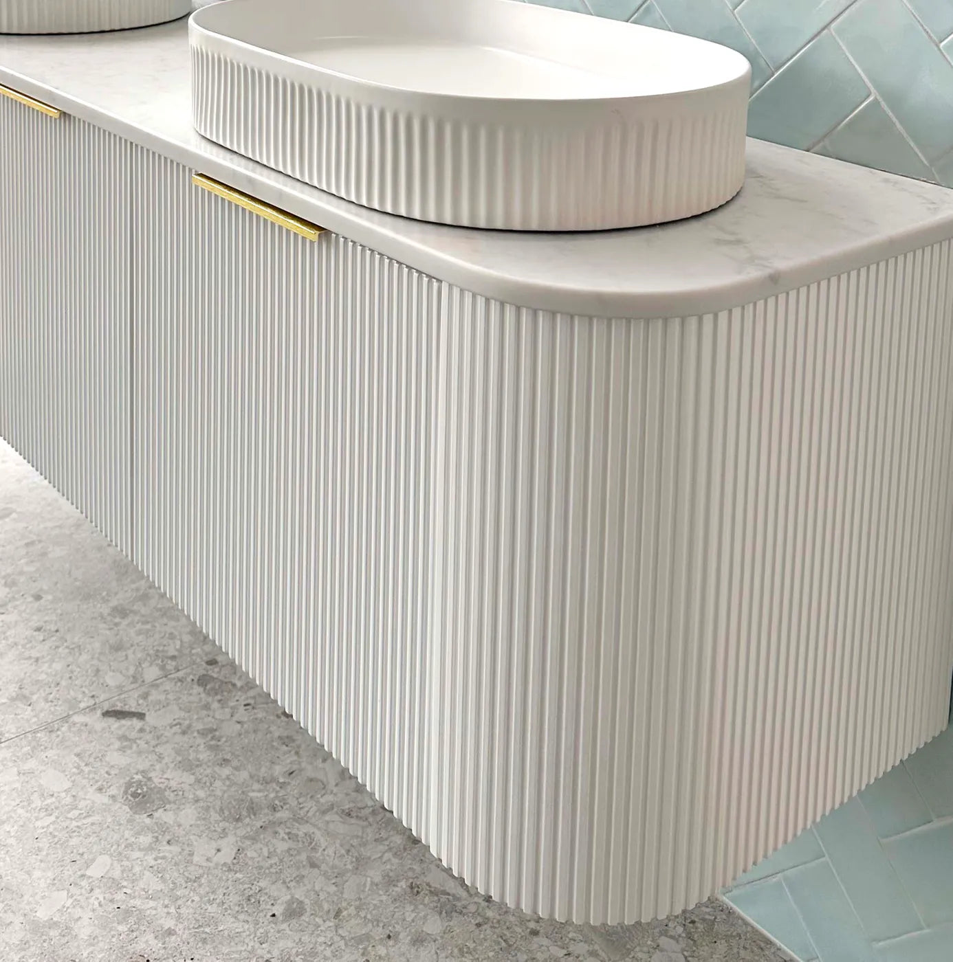 Otti Bondi Fluted Satin White Curve Wall Hung Vanity 1500mm
