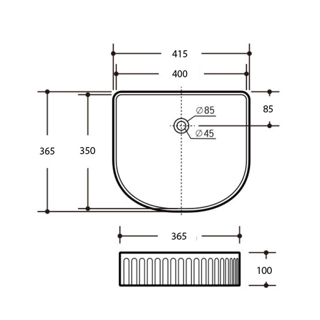 Corintha Ionic Fluted Gloss White Above Counter Basin 415mm