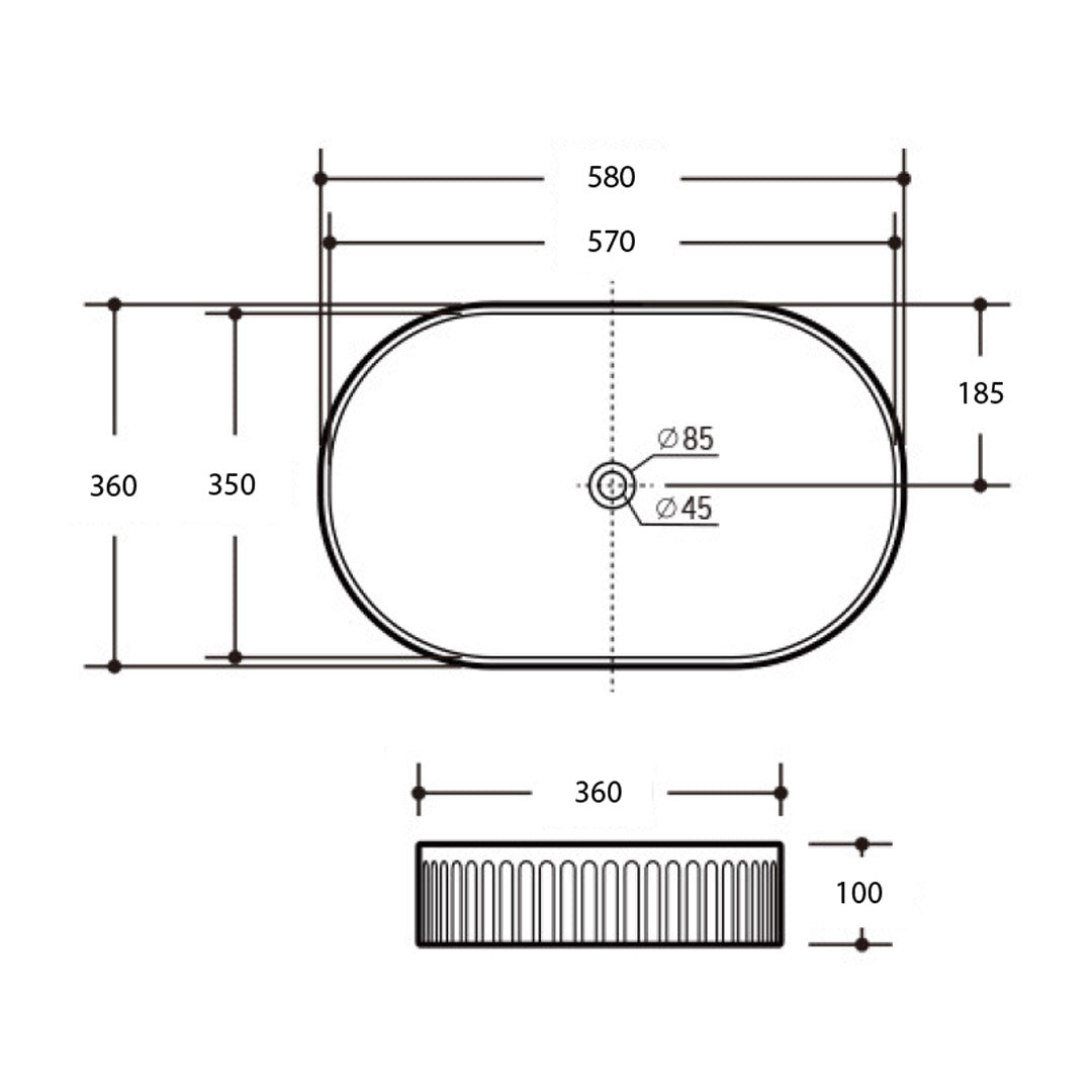 Corintha Ionic Fluted Gloss White Oval Above Counter Basin 400mm