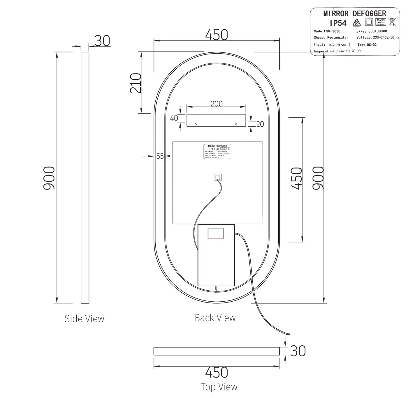 Otti LED Noosa Matte White Metal Frame Oval Mirror 900x450mm