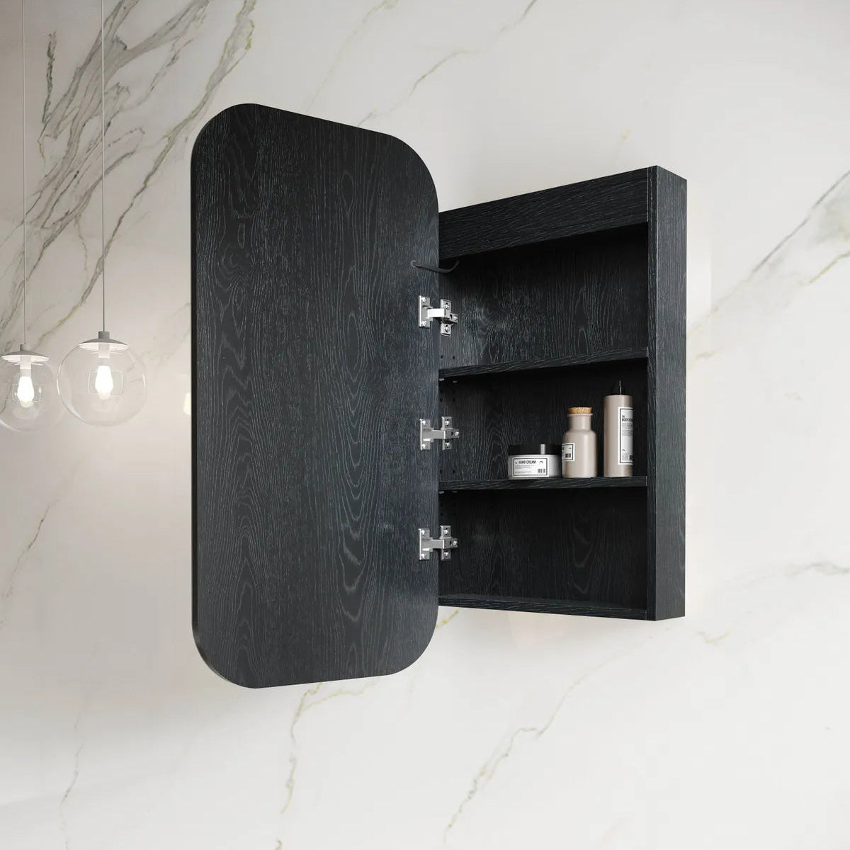 Otti LED Newport Black Oak Mirror Cabinet Soft Square 450mm