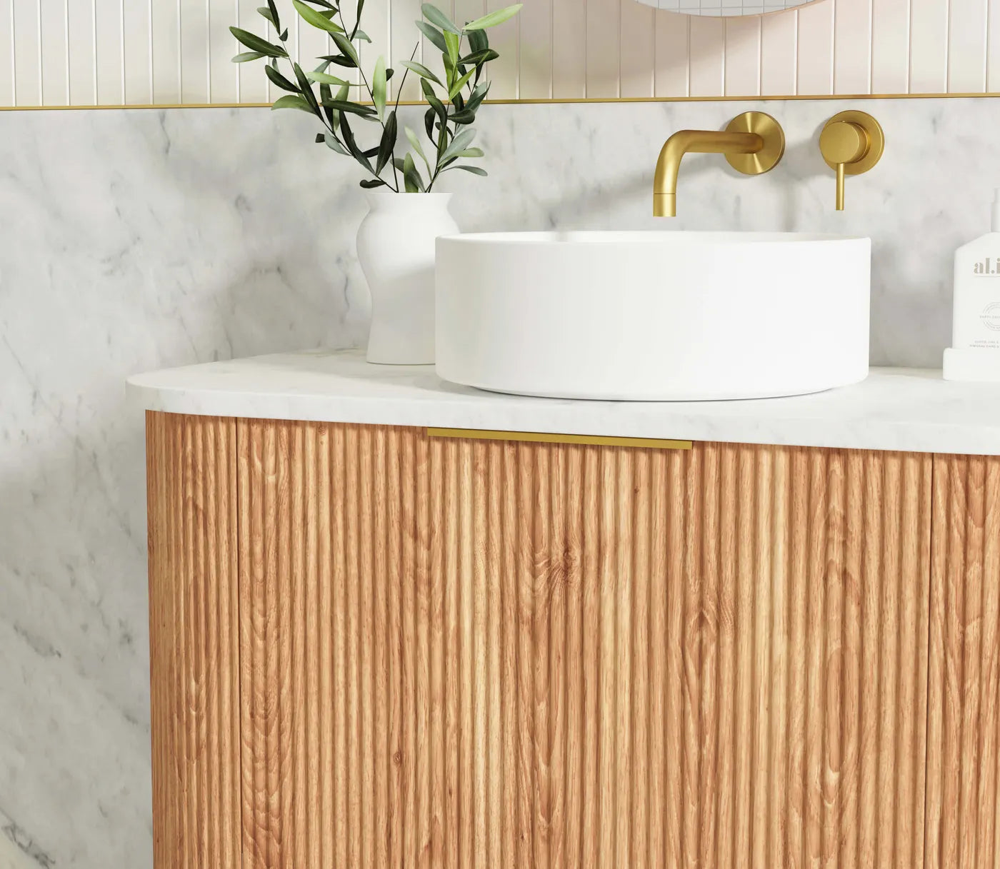 Otti Bondi Fluted Woodland Oak Curve Wall Hung Vanity 1500mm
