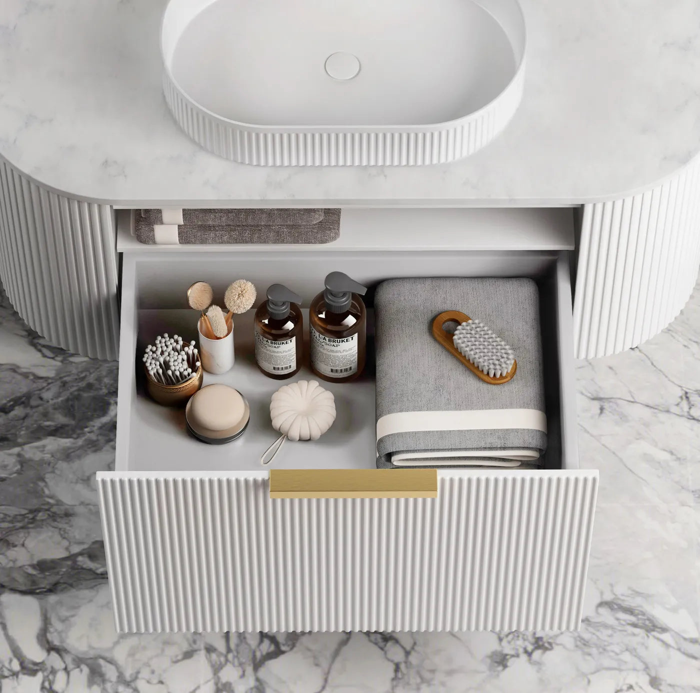 Otti Bondi Fluted Satin White Curve Wall Hung Vanity 1200mm