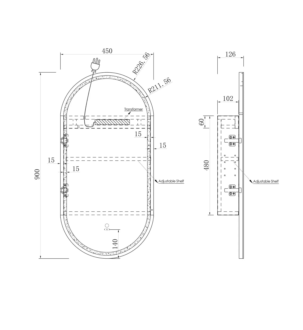 Otti LED Noosa Matte White Mirror Cabinet 450mm