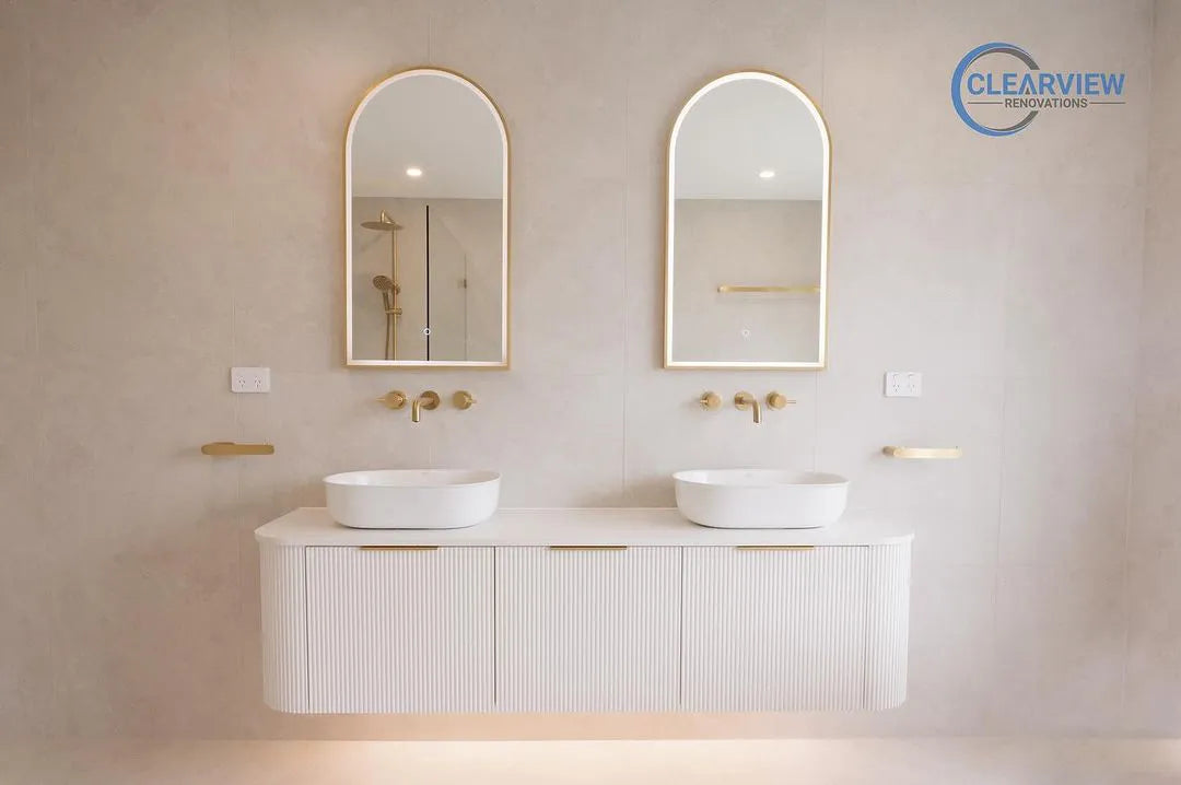 Otti Bondi Fluted Satin White Curve Wall Hung Vanity 1800mm