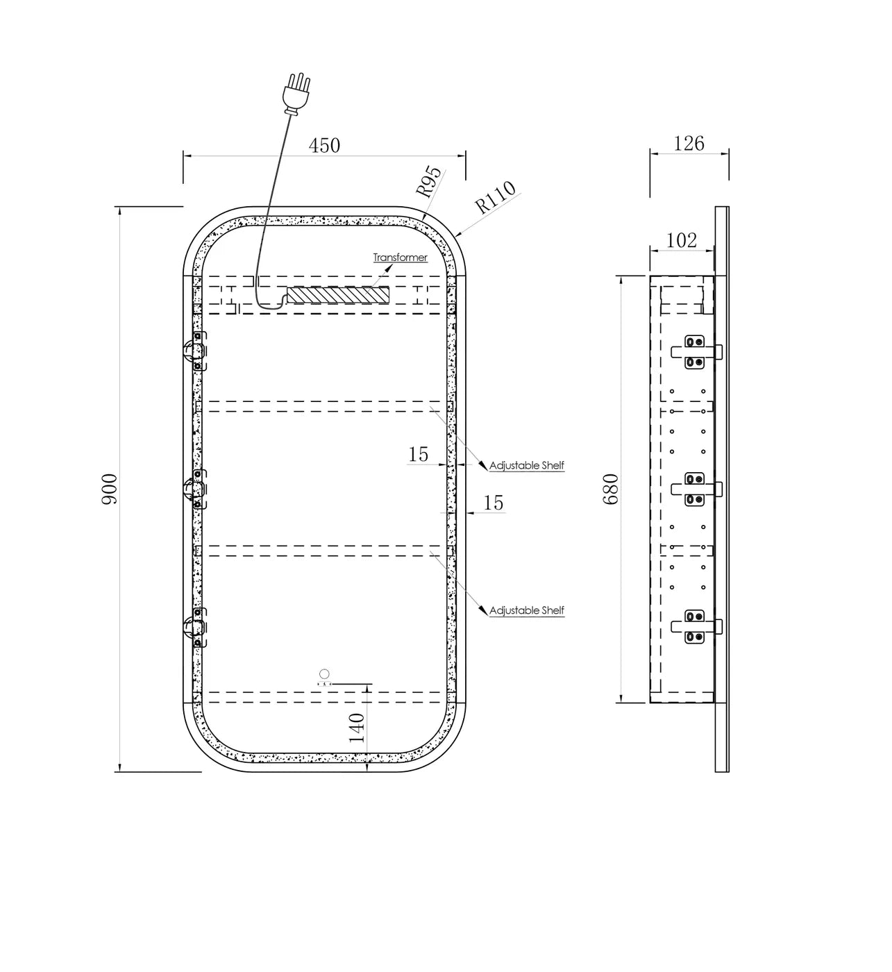 Otti LED Newport Black Oak Shaving Cabinet Soft Square 450mm