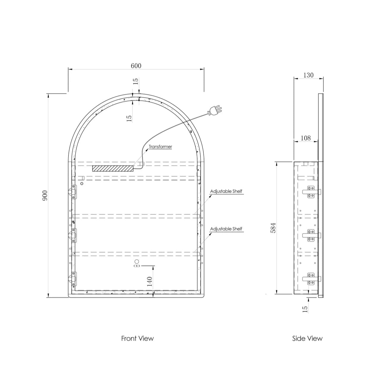 Otti LED Archie Matte White Mirror Cabinet 600mm