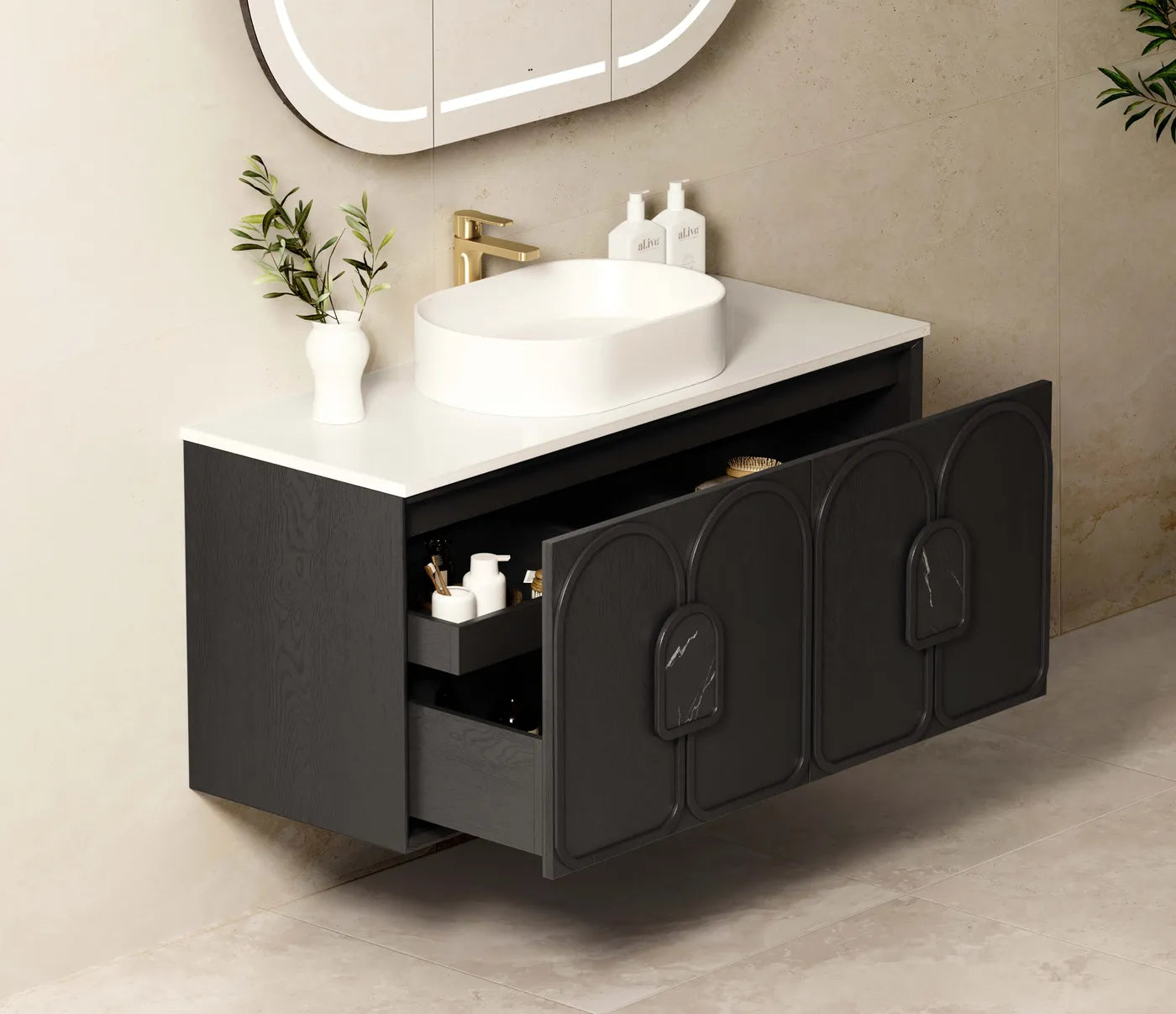 Otti Laguna Mark II Black Oak Wall Hung Vanity 1200mm