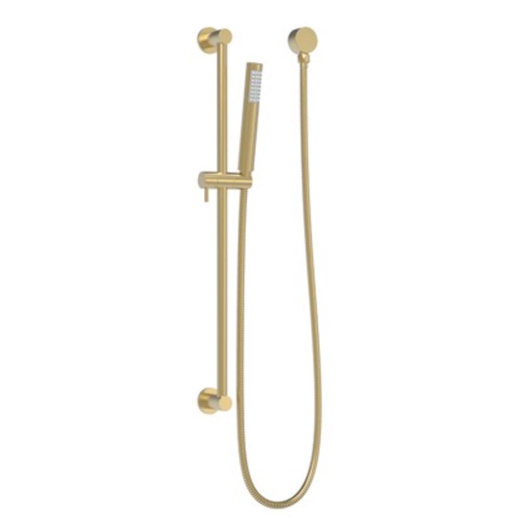 round adjustable cylindrical shape shower head on a rail brushed brass