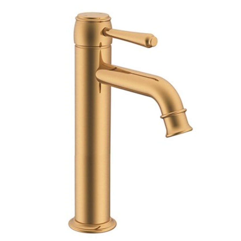 Tall traditional style brushed brass bathroom vanity tap