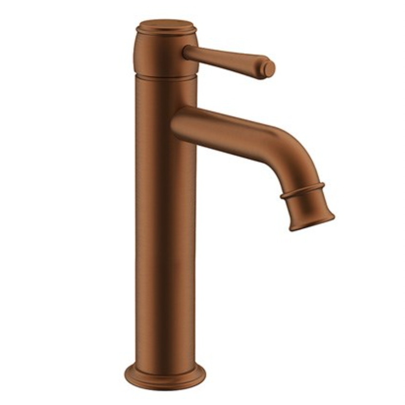 Brushed copper traditional single lever tall basin mixer tap