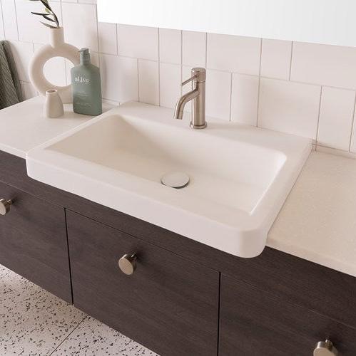 Gloss or Matte slimline White Solid surface Semi-Recessed bench Basin