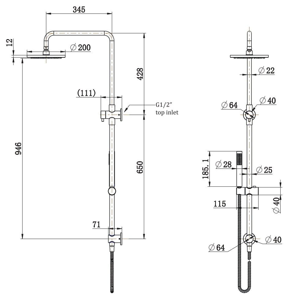 ADP Bloom Combination Shower Rail Brushed Gunmetal