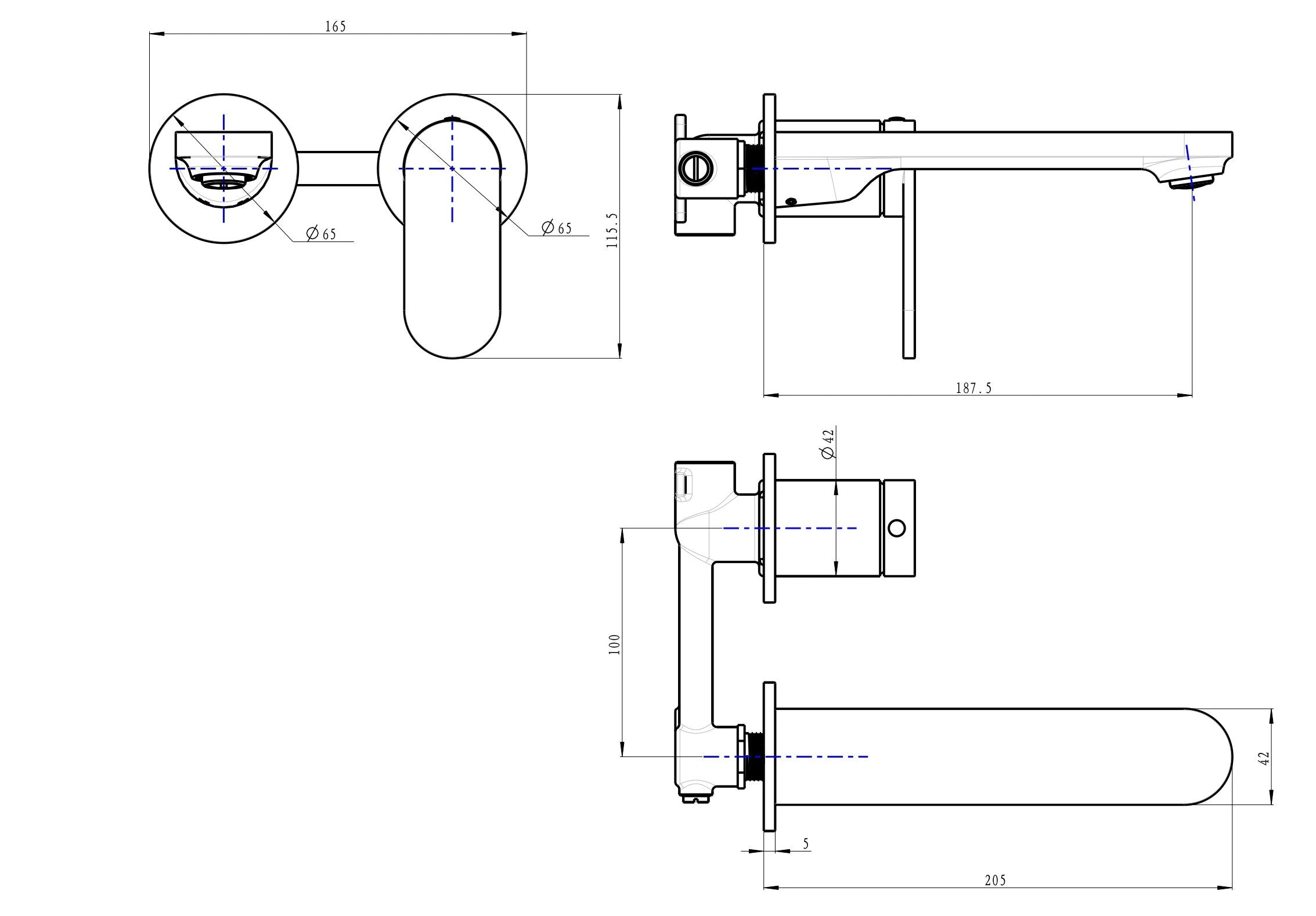 Linsol Capo 2-Plate Wall Basin/Bath Mixer Chrome