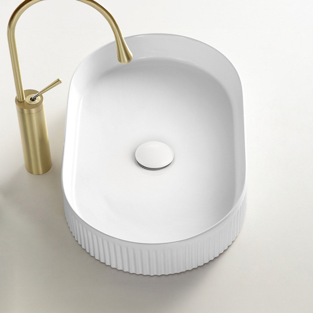 Corintha Ionic Fluted Gloss White Oval Above Counter Basin 400mm
