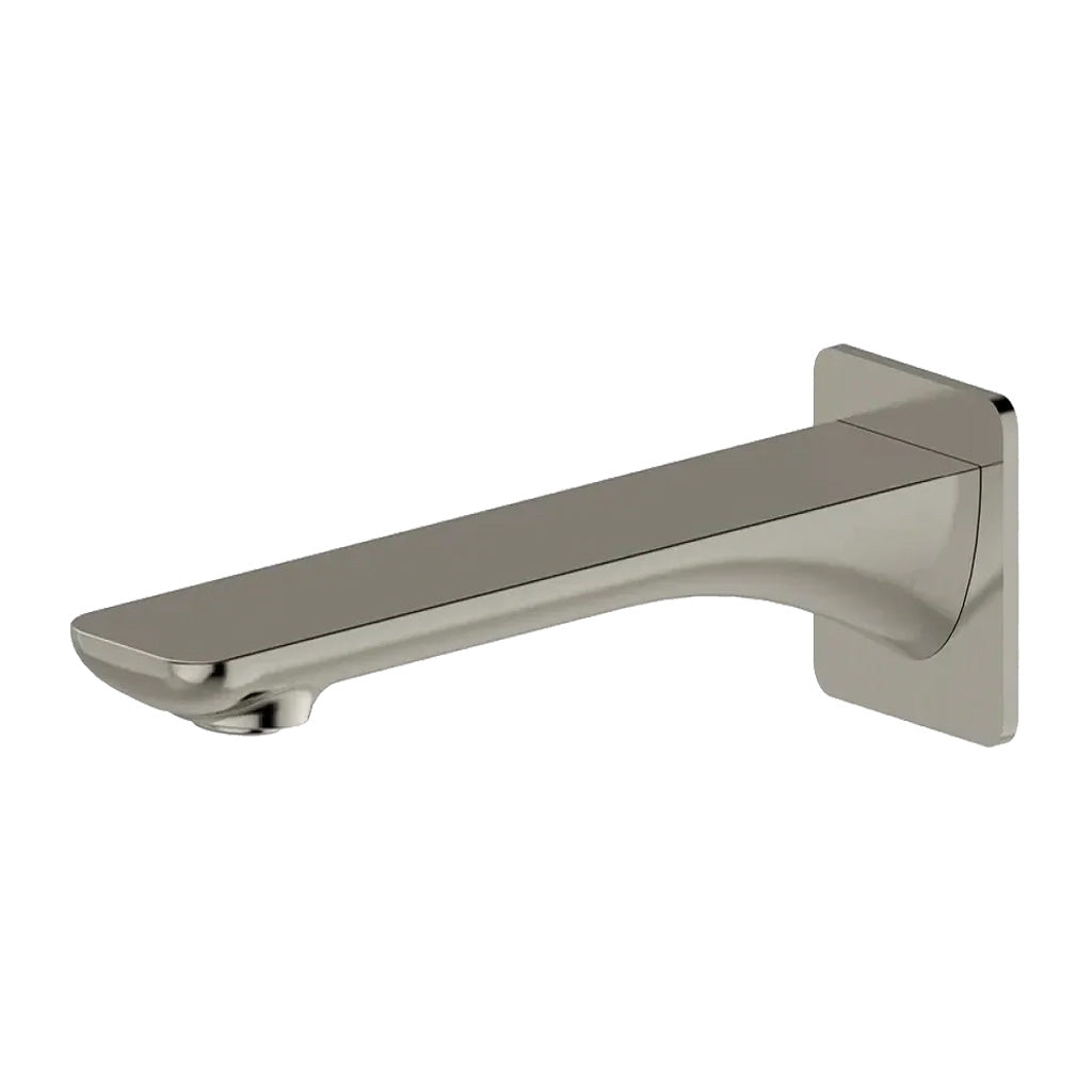 Brushed Nickel PVD finish bath spout with a slimline backplate design.
