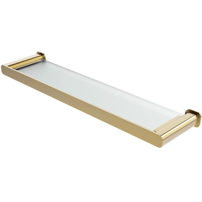 Rectangular glass shelf shower shelf with gold metal frame