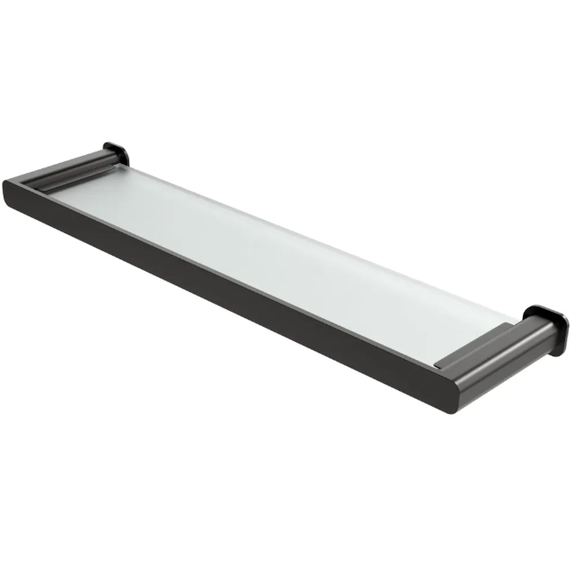Glass bathroom shower shelf with black metal frame 60mm long