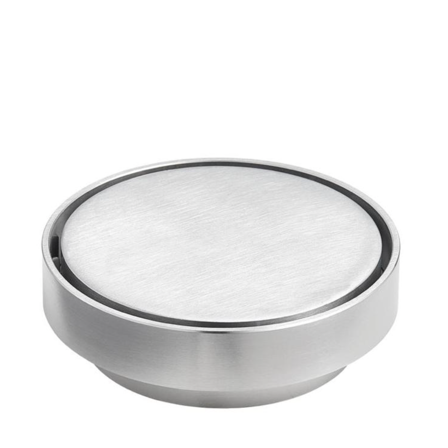 Circular brushed nickel bathroom floor waste