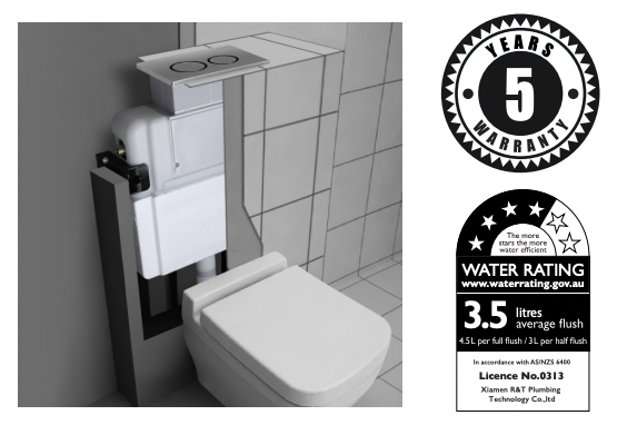 Paco Jaanson Breeze Frameless Inwall Undercounter Floor Mount Mechanical Cistern with Adjustable Vertical Pipe