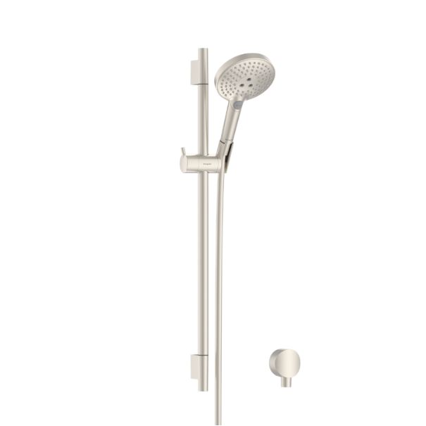 Shower head with handheld shower and control handle on a round rail
