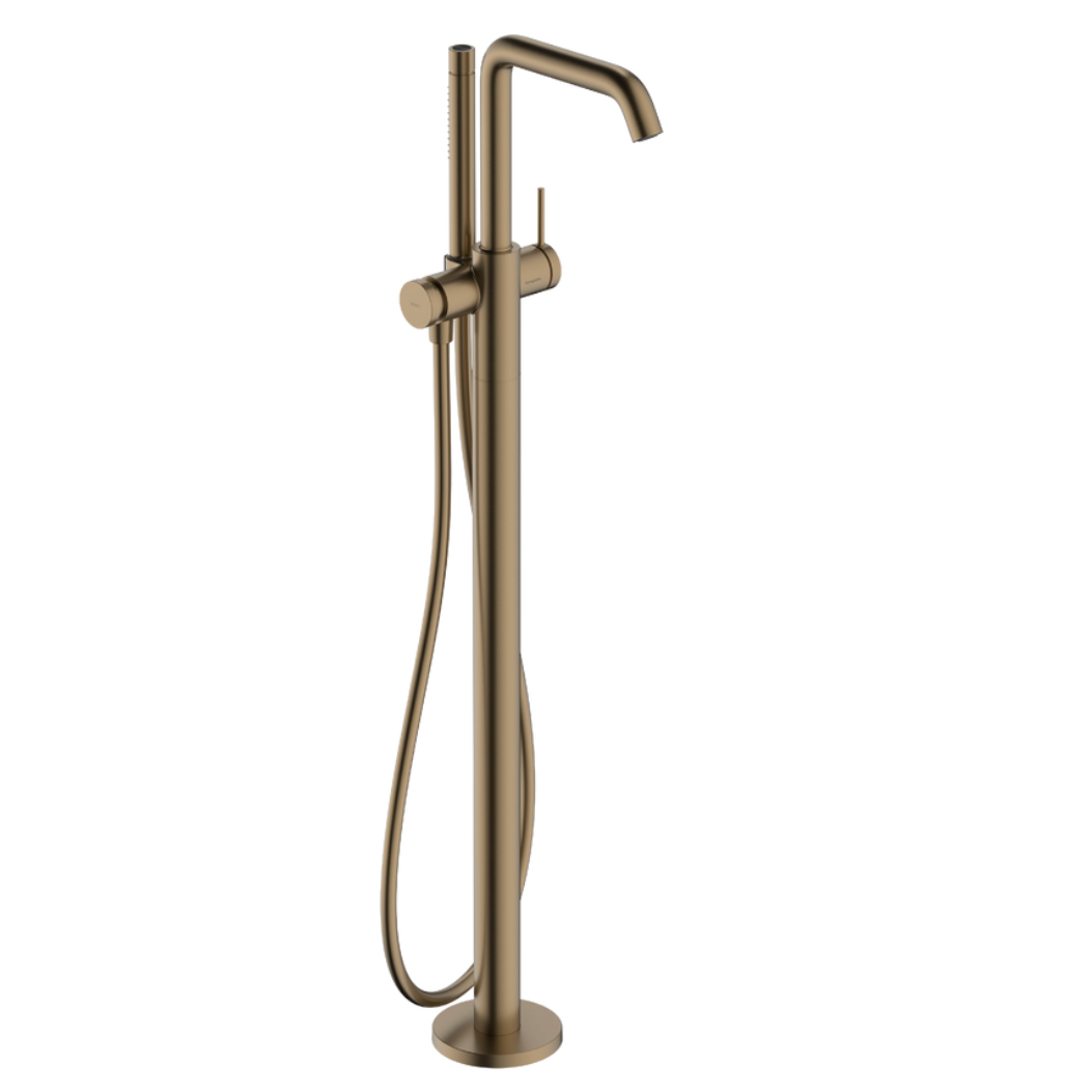 PVD brushed bronze finish German made freestanding bathroom tap with removable hand shower