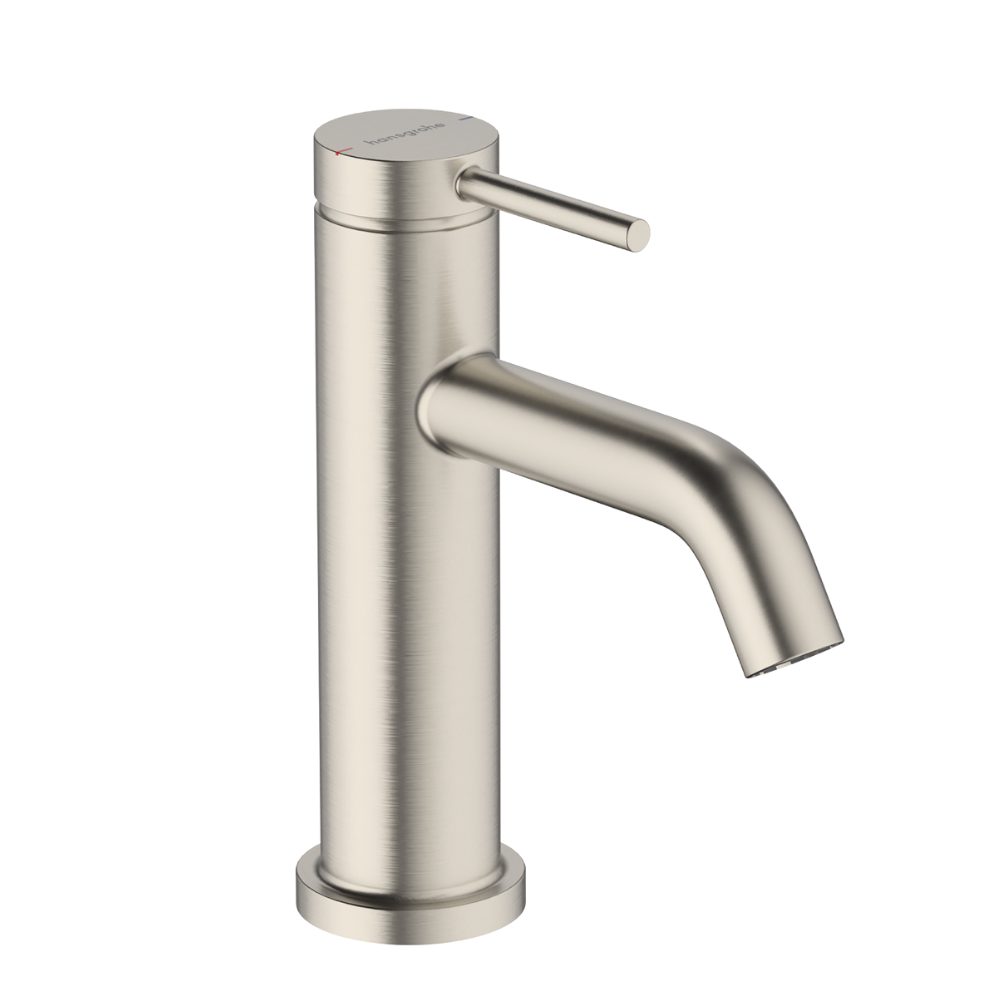 brushed nickel bathroom basin mixer with pin handle