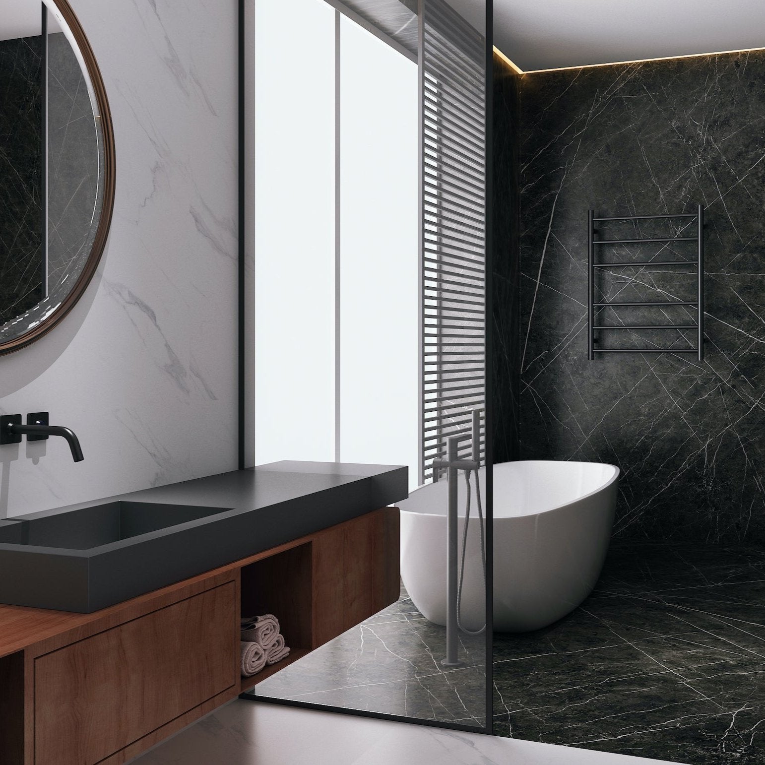 Linsol Avid Round 6 Bar Heated Towel Rail Matte Black 800mmx600mm