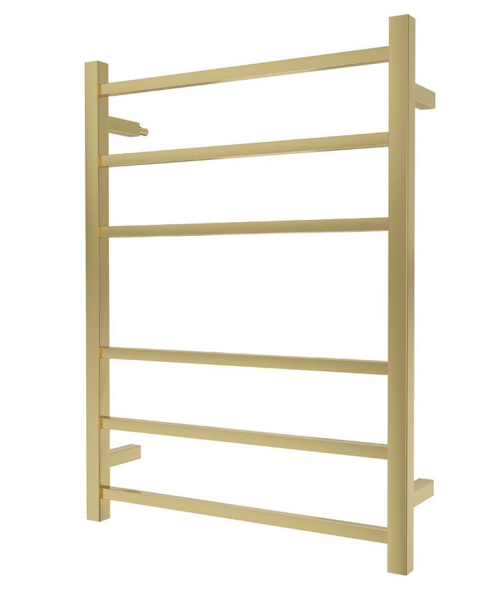 Linsol Spirit Square 6 Bar Heated Towel Rail Brushed Brass 800x600mm