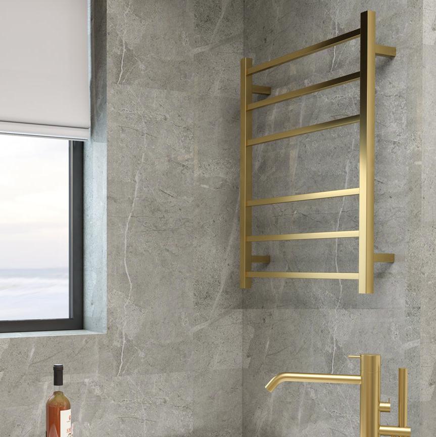 Linsol Spirit Square 6 Bar Heated Towel Rail Brushed Brass 800x600mm
