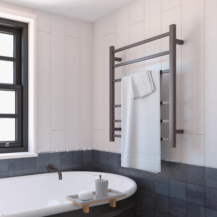 Linsol Spirit Square 6 Bar Heated Towel Rail Gunmetal 800x600mm