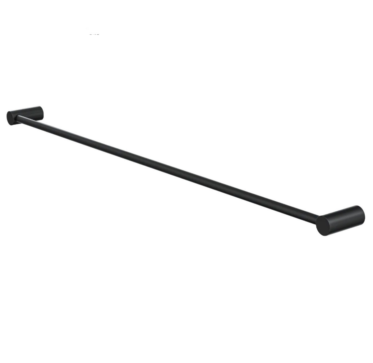 A matte black metal single towel bar 800mm long