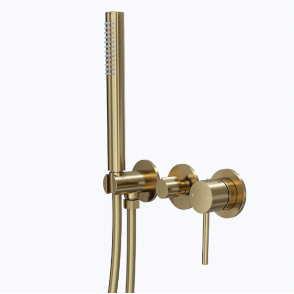 Gigi 3-Plate Wall Mixer with Hand Shower and diverter Brushed Brass