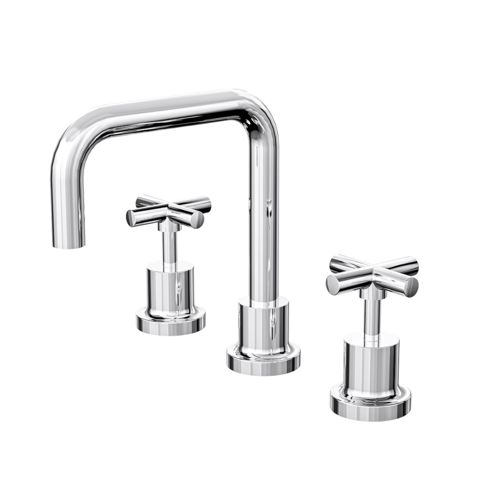 A set of chrome-plated basin taps featuring a classic cross-handle design.