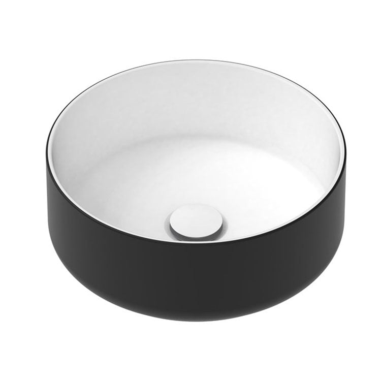 matte black and white ceramic round bench mount bathroom vanity basin