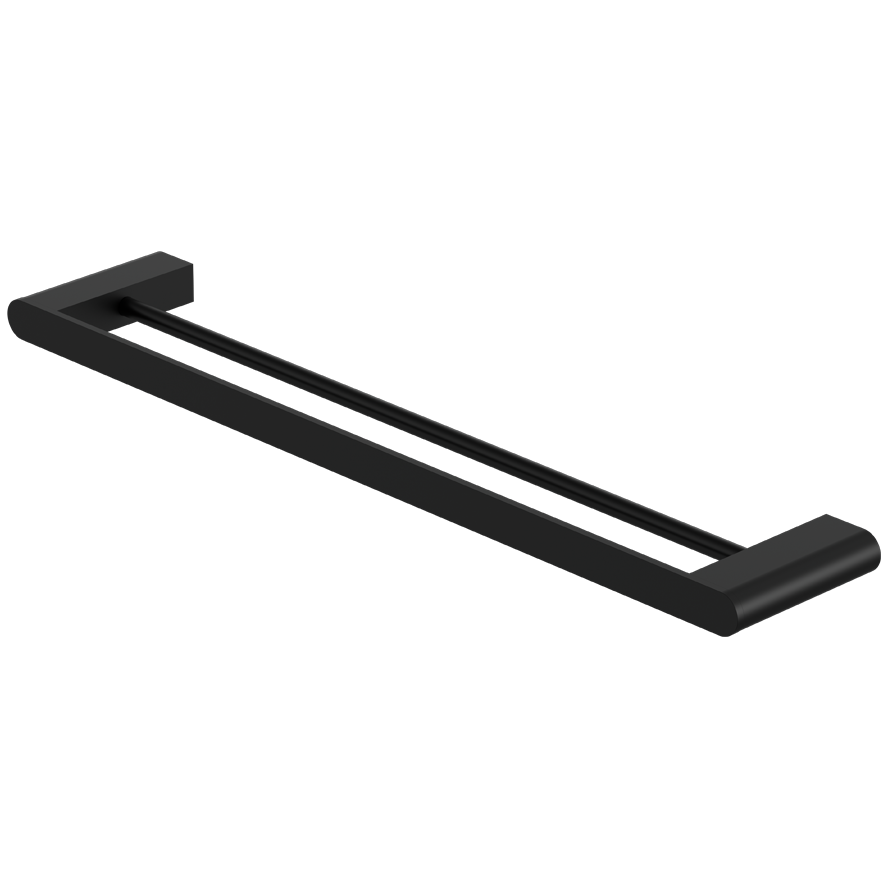 Nero Bianca Double Towel Rail Matte Black 600 soft square design with circular centre rail