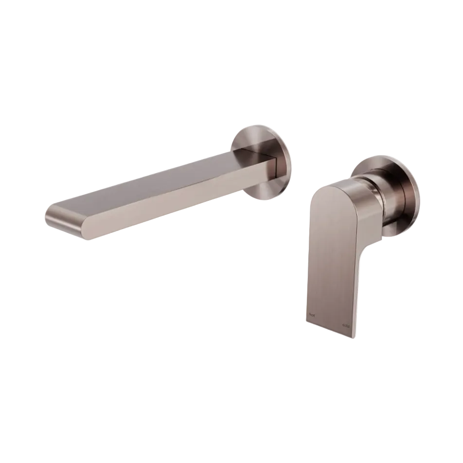 wall tapware set in brushed bronze