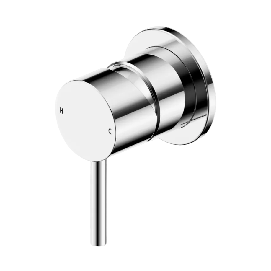A chrome Nero Dolce shower mixer with a chrome finish and a rotary pin handle dial for adjusting the shower setting.