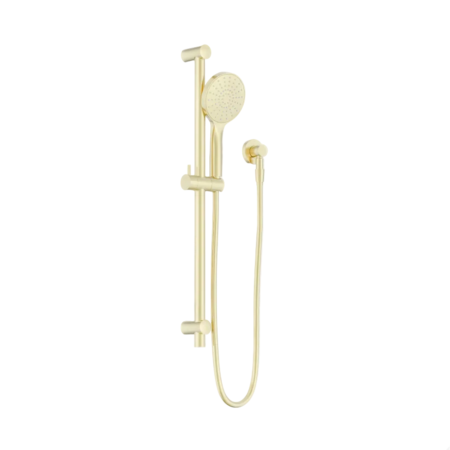 Gold shower head and handle on a slide rail