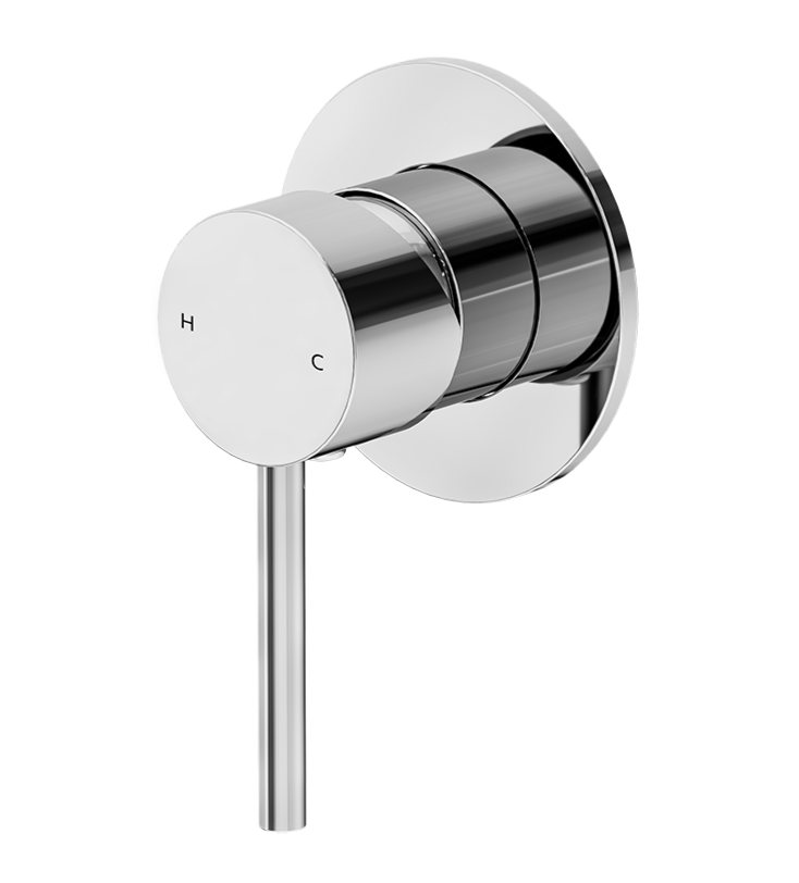 A chrome Nero Dolce shower mixer with a chrome finish and a rotary pin handle dial for adjusting the shower setting.