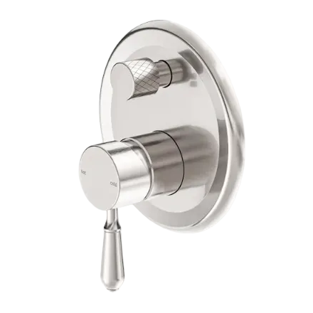 Chrome bathroom fixture with lever handle