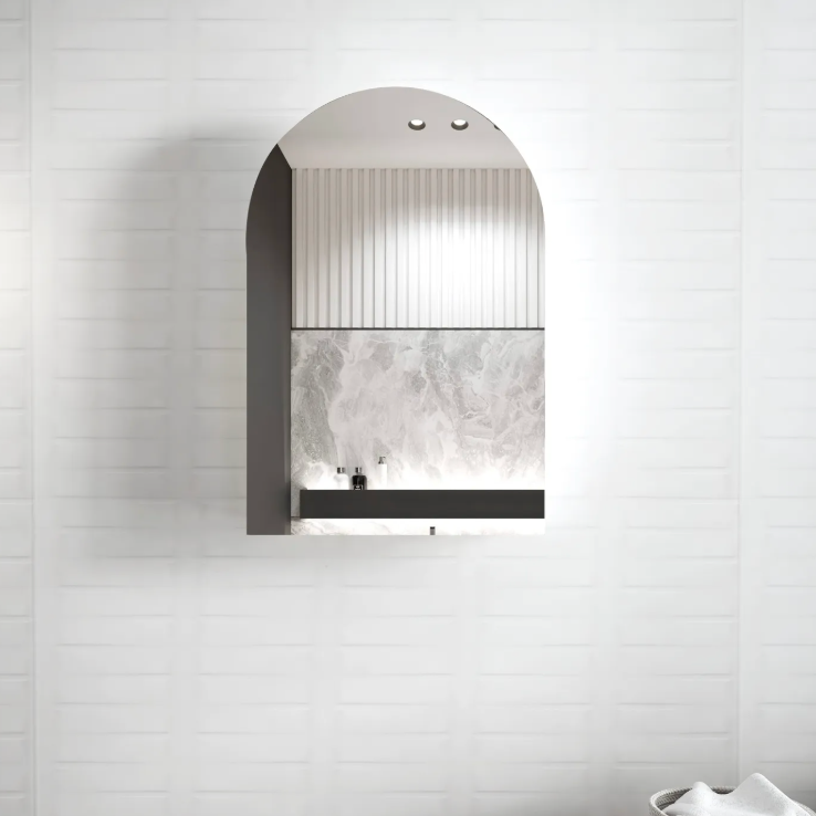 Arch design black oak mirror shaving cabinet 600mm