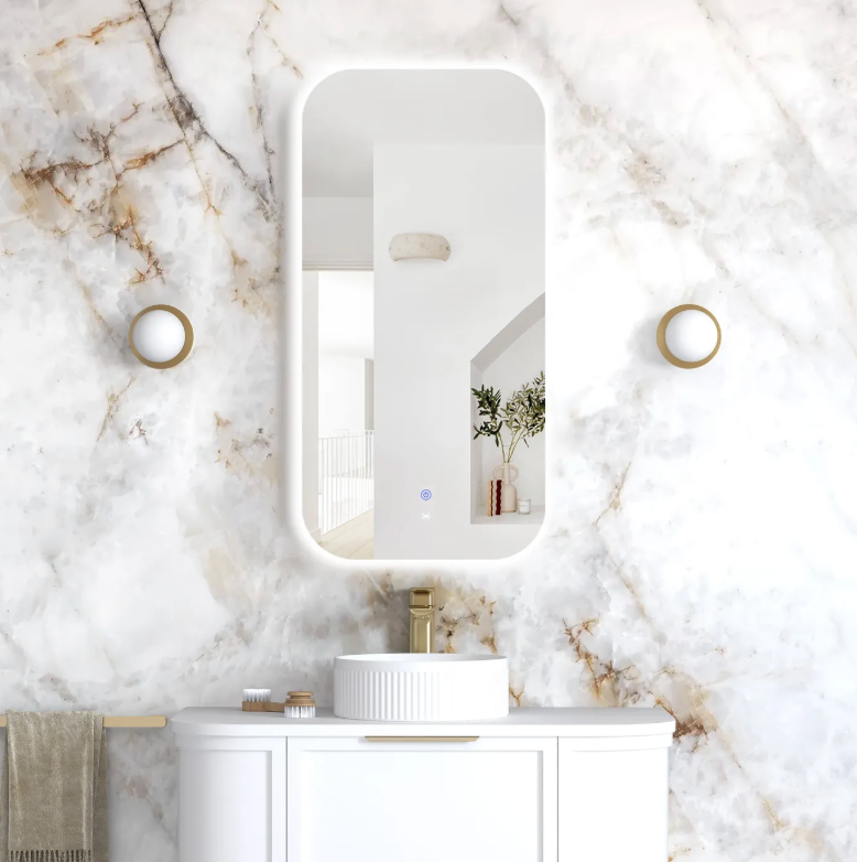framed LED anti fog bathroom mirror matte white
