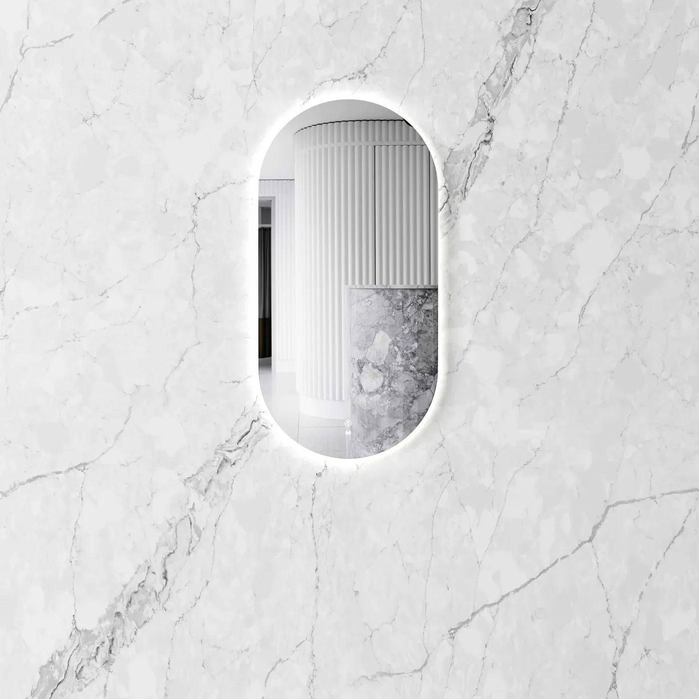 anti fog touch sensor LED round frameless oval bathroom mirror