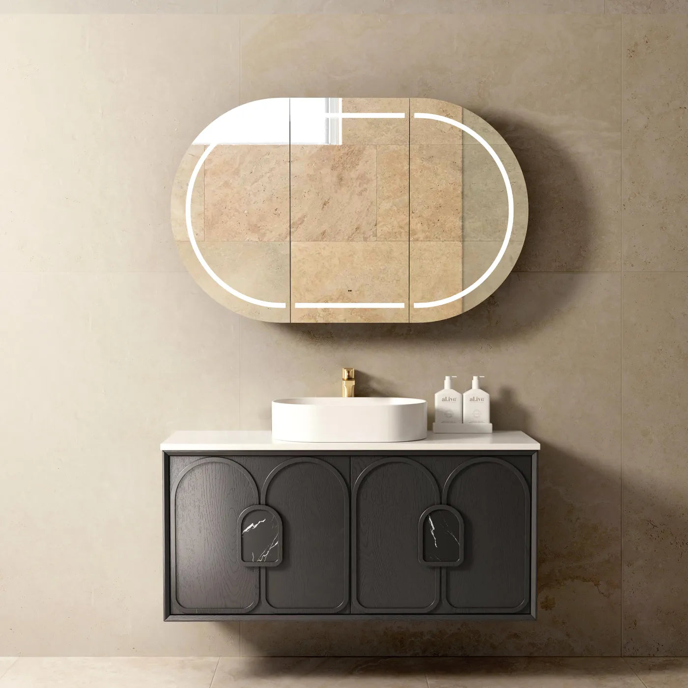 1200mm Black American Oak Wall Hung Vanity with Soft Closing Drawers
