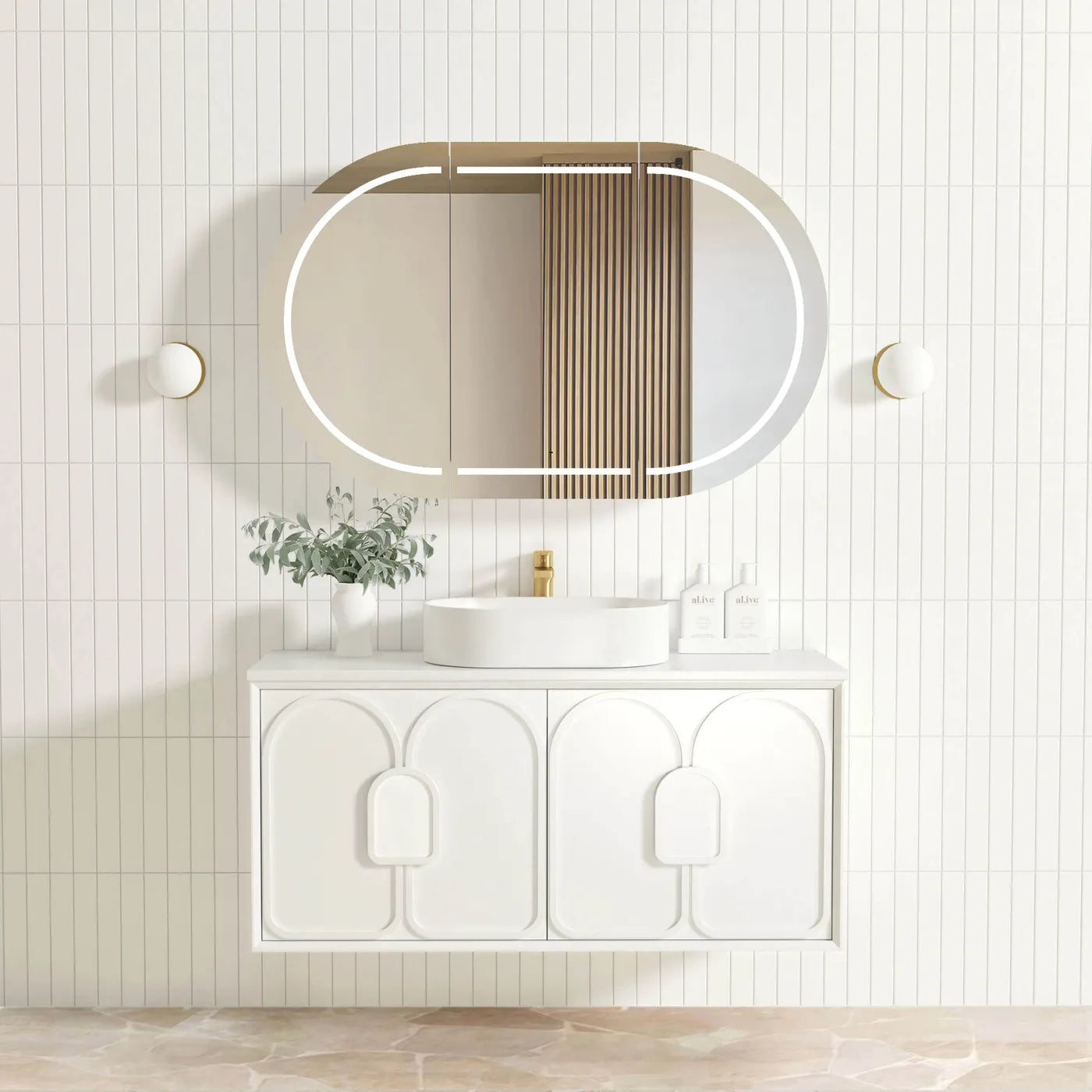 satin white Wall Hung Vanity 1200mm with drawers and Matching Handles