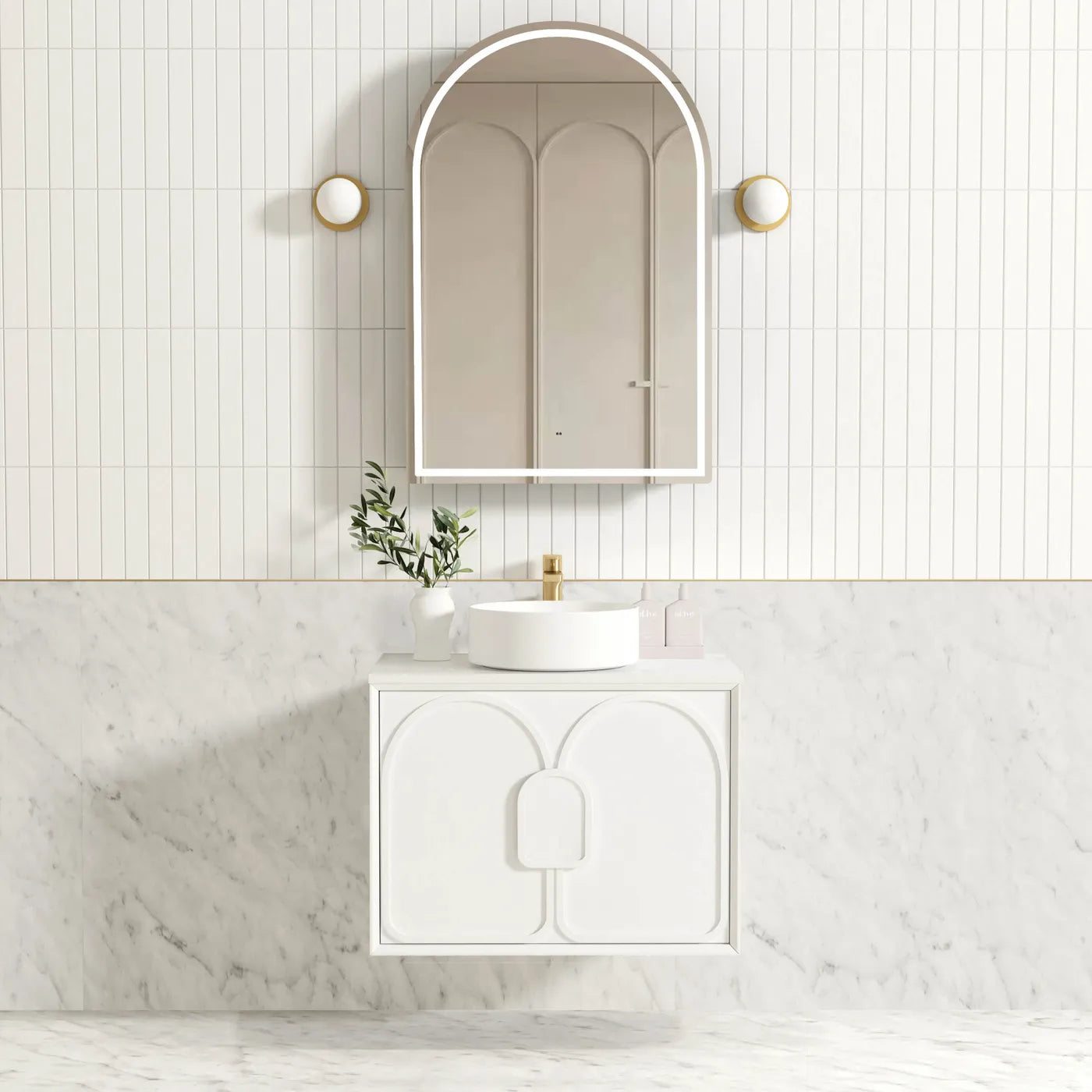 Satin White Wall Hung Vanity 750mm with Soft Close Double Draw and Matching Handle